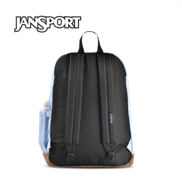 Jansport 後背包 4QVA系列 滌綸 大容量雙肩包 復古皮革拼接 天藍