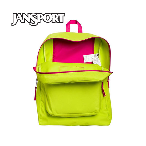 Jansport 後背包 大容量 拉鏈書包 情侶款 拼色熒光綠