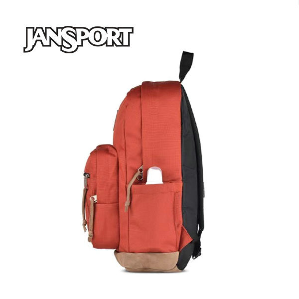 Jansport 後背包 雙肩包 復古皮革拼接 戶外旅遊 大容量 貝拉橘 男女同款