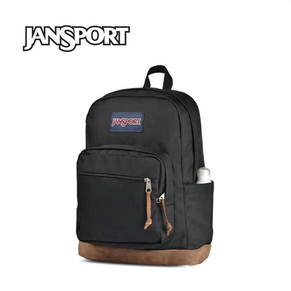 Jansport 後背包 雙肩包 復古皮革拼接 戶外旅遊 大容量 黑色 男女同款